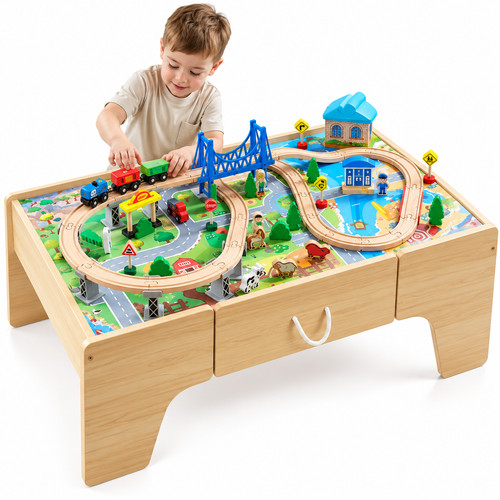 Wooden train set table - set, 80