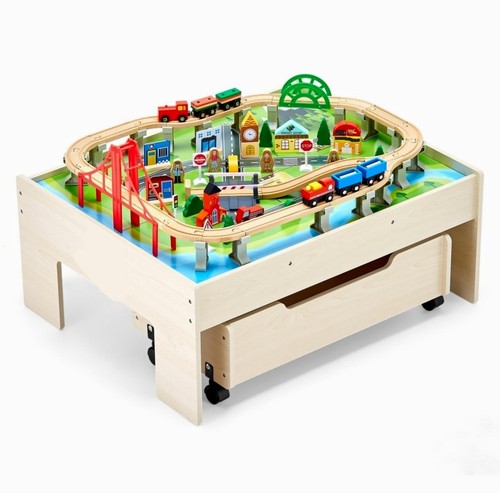 Kids wooden train table track - train,